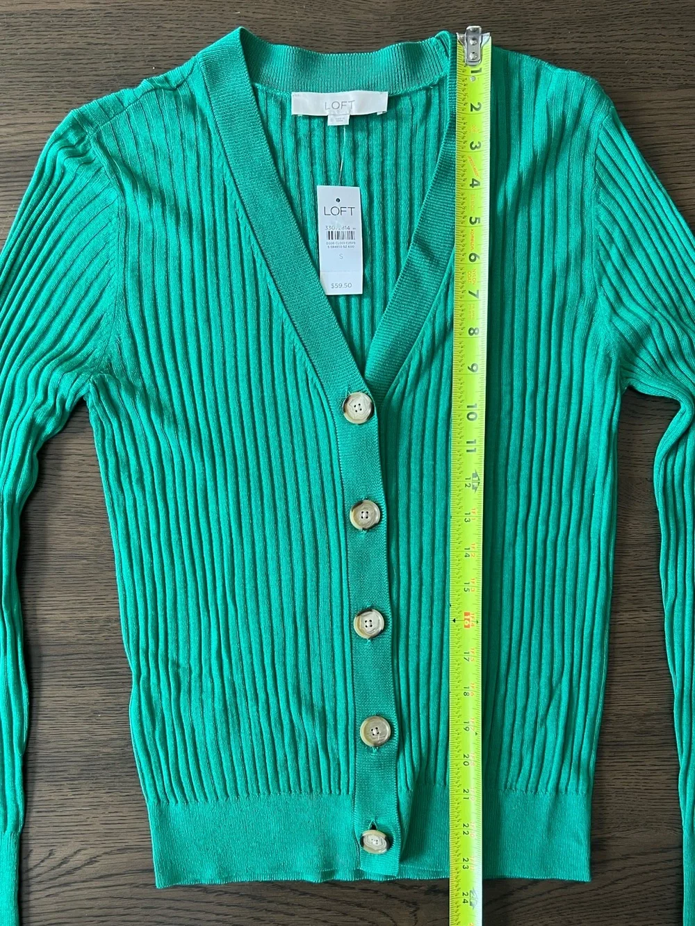 LOFT Ribbed Button-Front V-Neck Cardigan - Picture 9 of 10